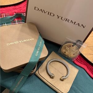 DY Cable Bracelet in Sterling Silver with 14k with Yellow Gold Domes. 7mm. LARGE